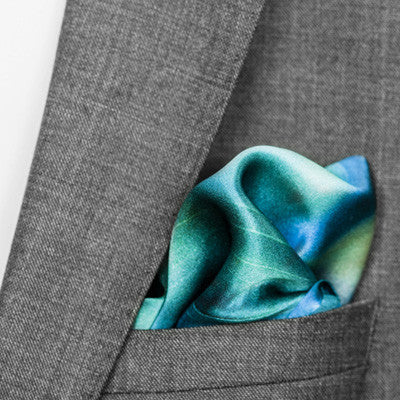silk pocket square: Blue Serenity in turquoise